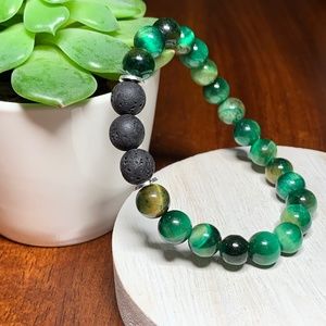 Green Tiger’s Eye Stone and Natural Lava Rock Diffuser Bracelet